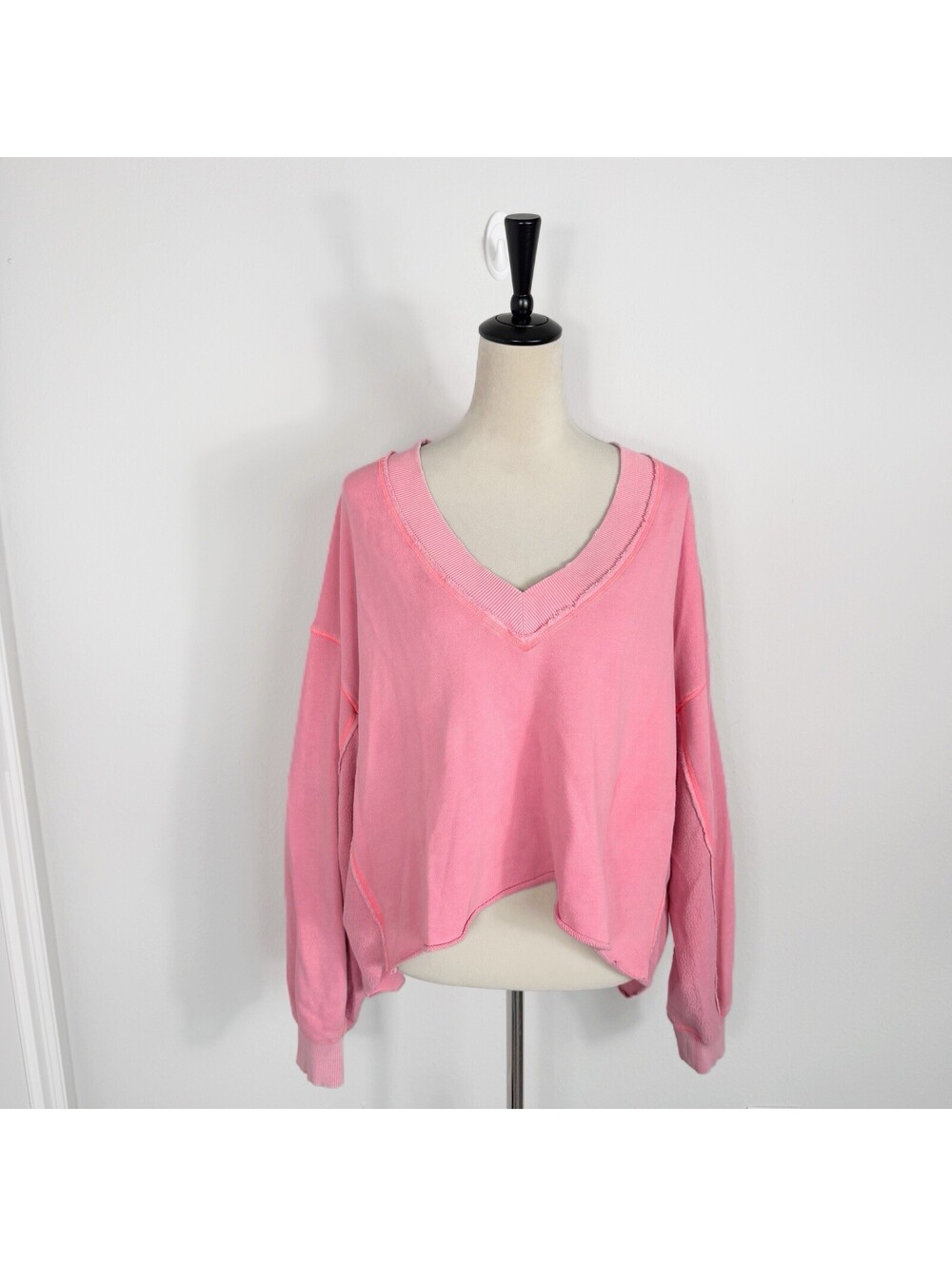 Aerie V-neck Sweatshirt Women's XL Pink Oversized Long Sleeve Pullover